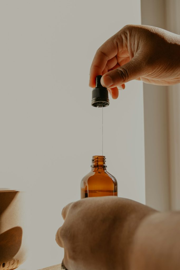 Amber bottle of essential oil